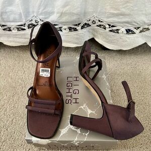 New Highlights Textile Purple Strappy Block Heeled Sandals 8.5